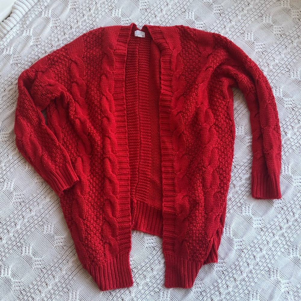 Red Cable Knit Cardigan